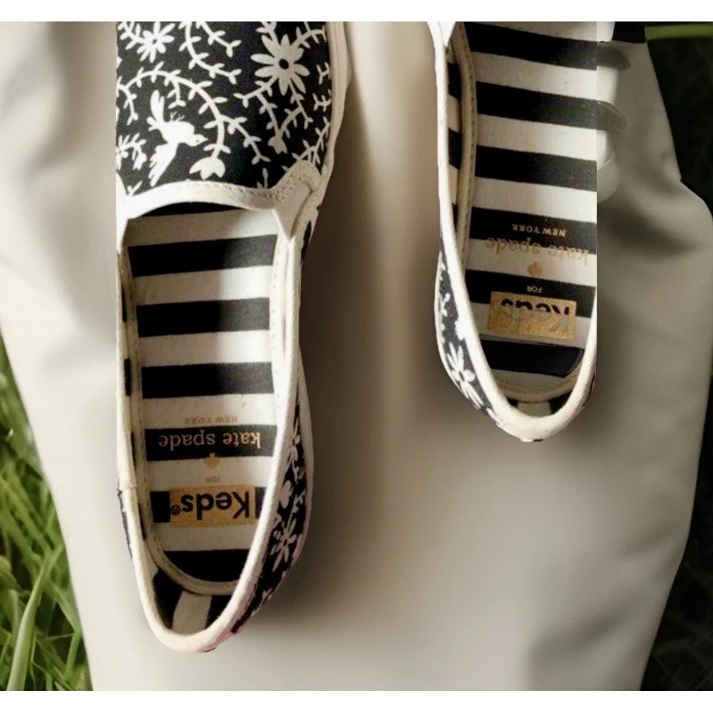 RARE Keds x Kate Spade Pheasant Floral Slip On Black White Womens Size 6